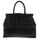 CHROME HEARTS(クロムハーツ) レザークロスパッチ チェック柄 ウール レザー切替 トートバッグ ブラック【中古】【程度B】【カラーブラック】【取扱...