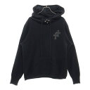 CHROME HEARTS(クロムハーツ) サイズ:M レザー クロスパッチ カシミヤ ニット プルオーバーパーカー ブラック【中古】【程度A】【カラーブラック...