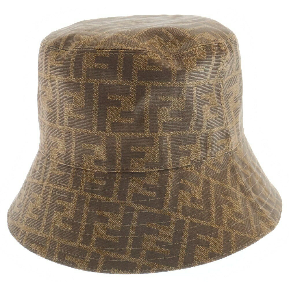 FENDI(フェンディ) サイズ:S/58cm FFロゴ ズッカ柄 バケットハット 帽子 ブラウン FXQ200【中古】【程度A】【カラーブラウン】【取扱店舗B...
