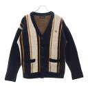 FRED PERRY(フレッドペリー) ローレル刺繍 ワイドストライプ ストレッチ シャギー ブレンドウール ニットカーディガン ブラック FZ3256【中古】...