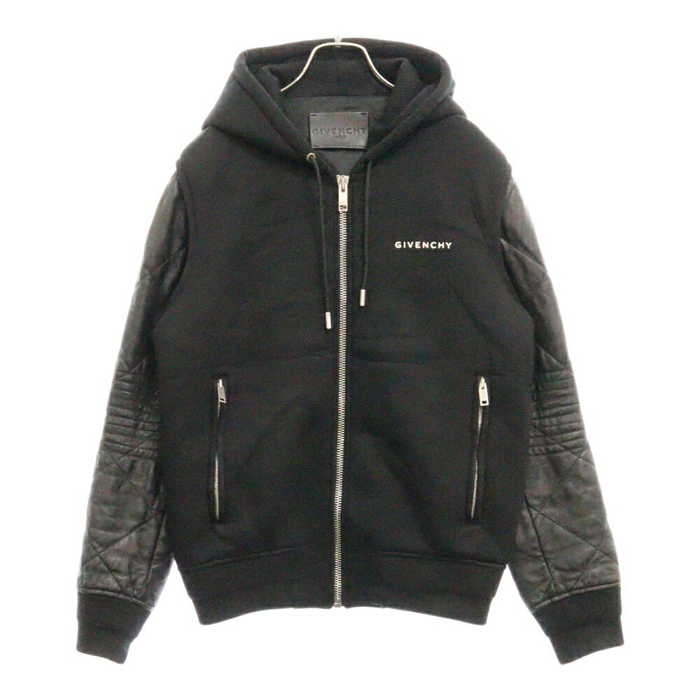 GIVENCHY(ジバンシィ) サイズ:46 19AW レザー切り替え フーデッド ジップアップジャケット ブルゾン BM00CB60DH ブラック【中古】【程度B】【カラーブラック】【オンライン限定商品】