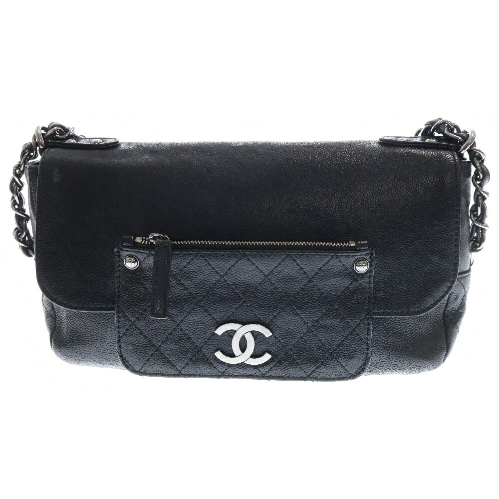 CHANEL(シャネル) セミ ショルダーバッグ チェーン ブラック ハンドバッグ 肩掛けバッグ キャビアスキン シルバー金具【中古】【程度B】【カラーブラック】【取扱店舗WASTE_NOT名古屋店】