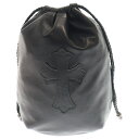 CHROME HEARTS(クロムハーツ) DRW STRNG SACK CRS PATCH クロスパッチドローストリングサックレザー巾着ハンドバッグ ブラック...