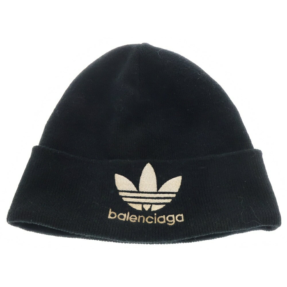 BALENCIAGA(バレンシアガ) サイズ:2 ×adidas Logo Beanie アディダス ロゴ刺繍ビーニー ニットキャップ 帽子 ブラック 724009 443B1【中古】【程度B】【カラーブラック】【取扱店舗原宿】