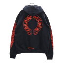 CHROME HEARTS(クロムハーツ) サイズ:S SWTSHRT PLVR プルオーバーパーカー 袖フローラルバックホースシューパーカー ネイビー/レッド...