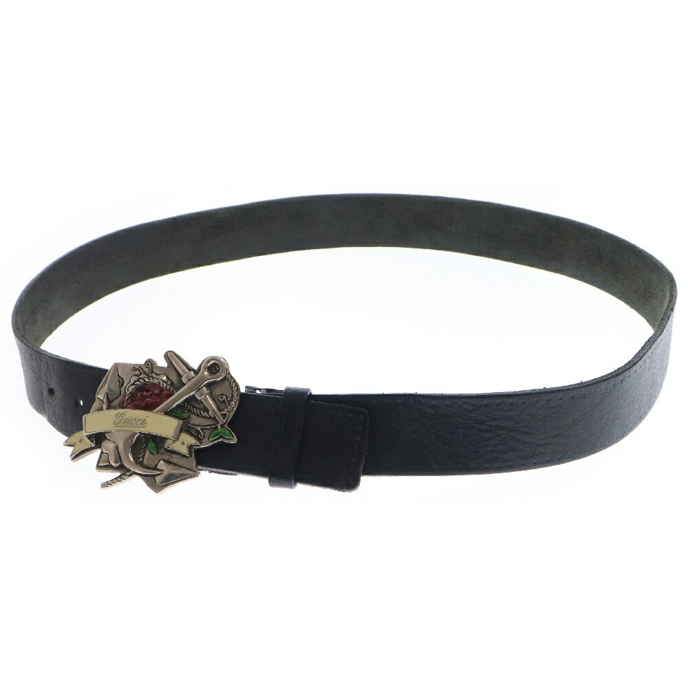 GUCCI(グッチ) サイズ:90/36 Anchor Buckle Belt イカリモチーフ ロゴバックル レザー ベルト ブラック 211578【中古】【程度B】【カラーブラック】【取扱店舗BRING渋谷ANNEX店】