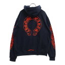 CHROME HEARTS(クロムハーツ) サイズ:L SWTSHRT PLVR 袖フローラルバックホースシュープリントパーカー ネイビー/レッド【新古品/中古...