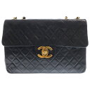 CHANEL(シャネル) デカマトラッセ シングルフラップ Wチェーン ショルダーバッグ ラムスキン ブラック レザー ゴールド金具【中古】【程度B】【カラーブラック】【取扱店舗WASTE_NOT名古屋店】