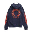 CHROME HEARTS(クロムハーツ) サイズ:L SWTSHRT PLVR プルオーバーパーカー 袖フローラルバックホースシューパーカー ネイビー/レッド...