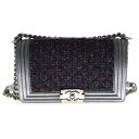 CHANEL(シャネル) ボーイシャネル ツイード レザー シルバー金具 チェーンショルダーバッグ グレー/パープル レディース【中古】【程度B】【カラーグレー】【取扱店舗新宿】