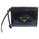 PRADA(プラダ) ソフトルックス ロゴトライアングルプレート コンパクトウォレット ブラック 三つ折り財布【新古品/中古】【程度S】【カラーブラック】【取扱店舗渋谷】(4)