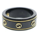 GUCCI(グッチ) サイズ:9号 K18YG インターロッキングGリング ブラック/ゴールド【中古】【程度A】【カラーブラック】【取扱店舗WASTE_NOT名古屋店】