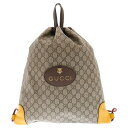 GUCCI(グッチ) GGスプリーム キャットヘッド ドローストリング レザー バックパック リュックサック ブラウン 473872【中古】【程度A】【カラーベ...