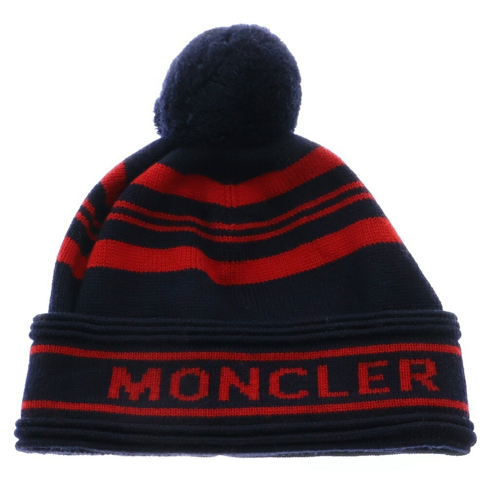 【sale対象】MONCLER(モンクレール) 17AW BERRETTO ボンボンデザイン ビーニー ニット帽子 ネイビー/レッド C20910090700 0993A【中古】【程度A】【カラーネイビー】【オンライン限定商品】