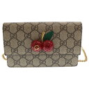 GUCCI(グッチ) GGスプリーム チェリ チェーンショルダーバッグ ベージュ PVC×レザー【中古】【程度A】【カラーベージュ】【オンライン限定商品】