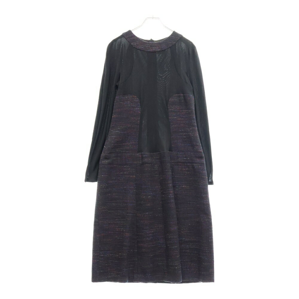 CHANEL(シャネル) サイズ:40 02AW クルーネックツイードワンピース パープル レディース P19713W03043【中古】【程度B】【カラーブラック】【取扱店舗WASTE_NOT名古屋店】