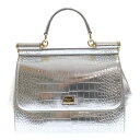 DOLCE & GABBANA(ドルチェアンドガッバーナ) SOCILY ロゴプレート付 クロコダイル型押し 2Way ハンドバッグ ショルダーバッグ シルバー BB6002【中古】【程度A】【カラーシルバー】【オンライン限定商品】