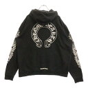 CHROME HEARTS(クロムハーツ) サイズ:XL SWTSHRT PLVR バックホースシュー袖フローラルクロスプルオーバーパーカー ブラック【中古】【...