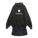 BALENCIAGA(バレンシアガ) サイズ:1 22AW Be Different Popover Hoody アップルロゴ ヴィンテージ加工レイヤードプルオ...