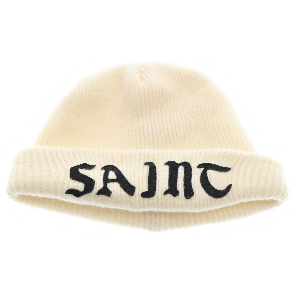 SAINT MICHAEL(セントマイケル) サイズ:OS 24AW KNIT CAP WHITE ニットキャップ ロゴ 帽子 ビーニー ホワイト SM-YS1-0000-082【中古】【程度B】【カラーホワイト】【オンライン限定商品】