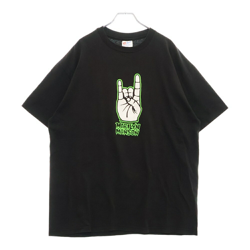 VINTAGE(ヴィンテージ) サイズ:XL 90s MARILYN MANSON WE HATE LOVE WE LOVE HATE BACKSTAGE PAAS マリリンマンソン ハンドサイン バックステージパス Tシャツ 半袖カットソー ブラック【中古】【程度B】【カラーブラック】【取扱店舗AWESOME原宿店】