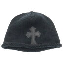 CHROME HEARTS(クロムハーツ) BEANIE CASH レザーパッチビーニー クロスパッチ付きカシミヤビーニー ニット帽子 ブラック/シルバー【中古...