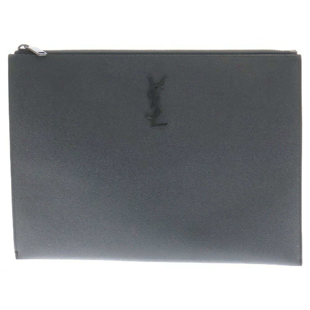 SAINT LAURENT PARIS(サンローランパリ) YSLロゴプレート レザークラッチバッグ ハンドバッグ ブラック【中古】【程度A】【カラーブラック】【取扱店舗BRING THRIFT CLOSET 湘南平塚店】