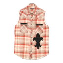 CHROME HEARTS(クロムハーツ) サイズ:M BSフレアレザーパッチ付きノースリーブシャツ レッド/ホワイト【中古】【程度C】【カラーレッド】【取扱店舗原宿】