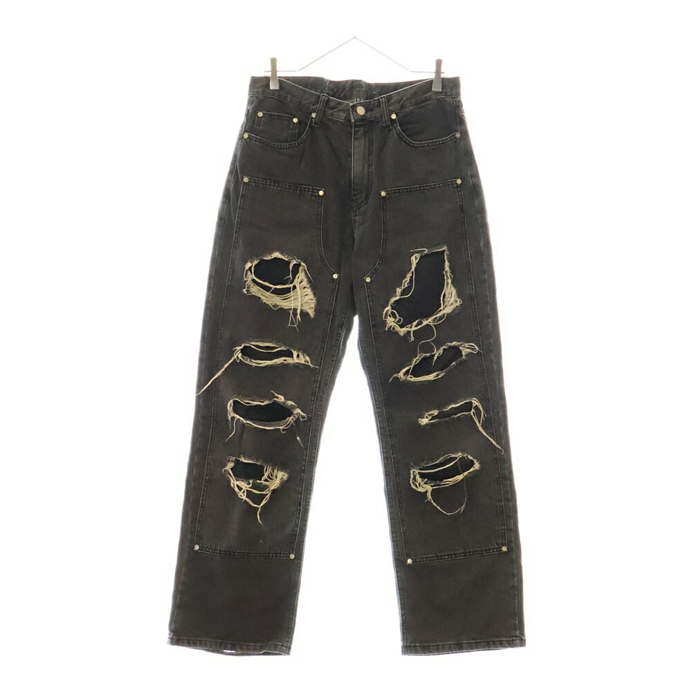 OY(オーワイ) サイズ:1 DESTROYED PANEL PANTS ダメージ加工 パネル デニムパンツ ブラック【中古】【程度B】【カラー14054】【オンライン限定商品】