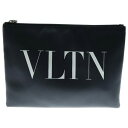VALENTINO GARAVANI(ヴァレンチノガラヴァーニ) ロゴプリント ロックスタッズ レザー クラッチ セカンドバッグ ブラック P0299 LVN【中古】【程度B】【カラーブラック】【オンライン限定商品】
