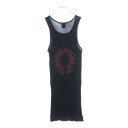 CHROME HEARTS(クロムハーツ) サイズ:S OLD FLRL CRS HORSESHOE RIB TANKTOP オールド フローラルクロス バックホースシュープリントタンクトップ ノースリーブ ブラック/レッド【中古】【程度B】【カラーブラック】【取扱店舗新宿】