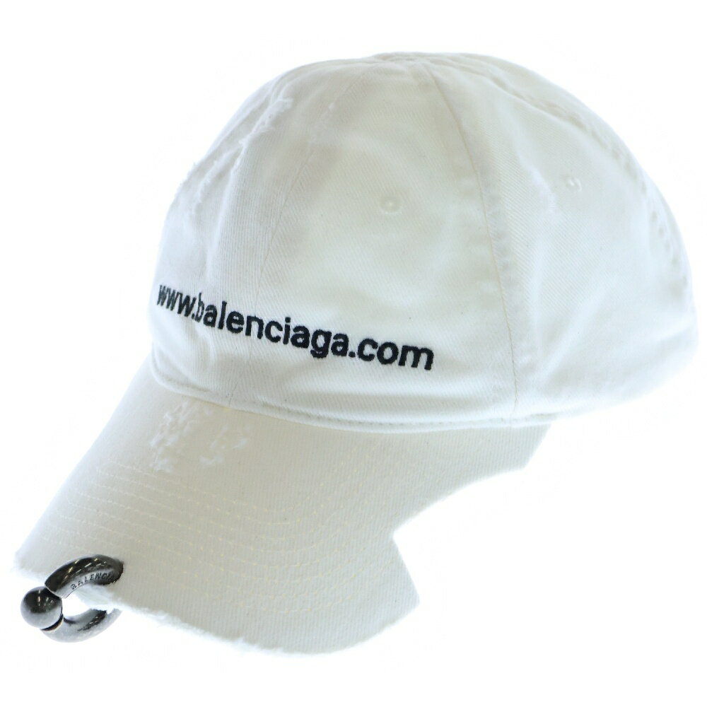 BALENCIAGA(バレンシアガ) サイズ:L 23AW ロゴ刺繍 ダメージ加工 ピアス ベルクロ キャップ ホワイト 750716 410B2【新古品/中古...