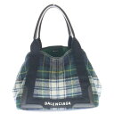 BALENCIAGA(バレンシアガ) NAVY CABAS ネイビーカバス ポーチ付 チェック柄 ロゴ ハンドバッグ ブラック×グリーン 33933【中古】【程度B】【カラーブラック】【オンライン限定商品】