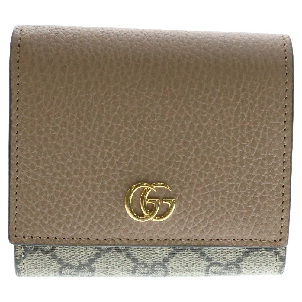 GUCCI(グッチ) GGスプリーム ミディアムウォレット 二つ折り財布 ピンク×ベージュ PVCレザー 598587【中古】【程度A】【カラーベージュ】【取扱店舗BRING梅田茶屋町店】