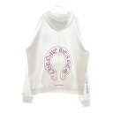 CHROME HEARTS(クロムハーツ) サイズ:L WWW.CHROMEHEARTS.COM HOODIE オンライン限定ホースシューバックプリントプルオーバーパーカー ホワイト/ピンク【中古】【程度B】【カラーホワイト】【取扱店舗BRINGアメリカ村店】