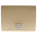 LOEWE(ロエベ) トライフォールド アナグラムロゴ レザー 三つ折り財布 ウォレット レディース ベージュ C821TR2X02【中古】【程度B】【カラーベ...