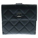 CHANEL(シャネル) マトラッセ 二つ折り財布 黒 ラムスキン シルバー金具 コンパクトウォレットA48490【中古】【程度A】【カラーブラック】【取扱店舗BRING京都河原町店】