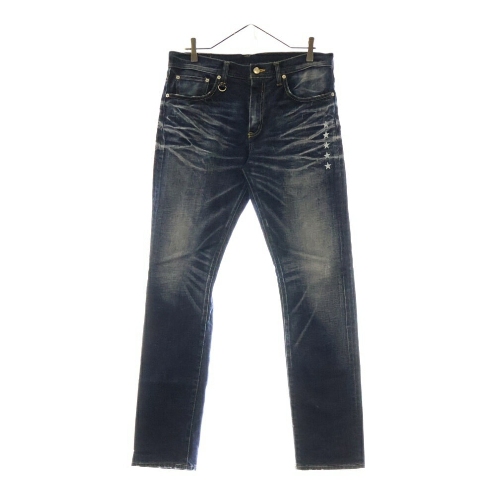 UNIFORM EXPERIMENT(ユニフォームエクスペリメント) サイズ:33 FIVE STAR SLIM-FIT STRETCH DAMAGED DENIM PANT ストレッチ テーパードデニムパンツ インディゴ UE-150046【中古】【程度A】【カラーブルー】【オンライン限定商品】
