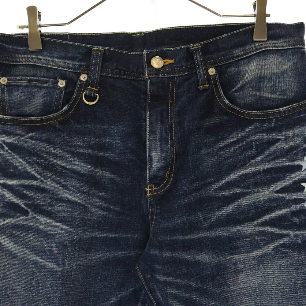 UNIFORM EXPERIMENT(ユニフォームエクスペリメント) サイズ:33 FIVE STAR SLIM-FIT STRETCH DAMAGED DENIM PANT ストレッチ テーパードデニムパンツ インディゴ UE-150046【中古】【程度A】【カラーブルー】【オンライン限定商品】