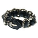 CHROME HEARTS(クロムハーツ) WVN ダブルスクロール レザーブレスレット シルバー/ブラック【中古】【程度B】【カラーシルバー】【取扱店舗BRI...