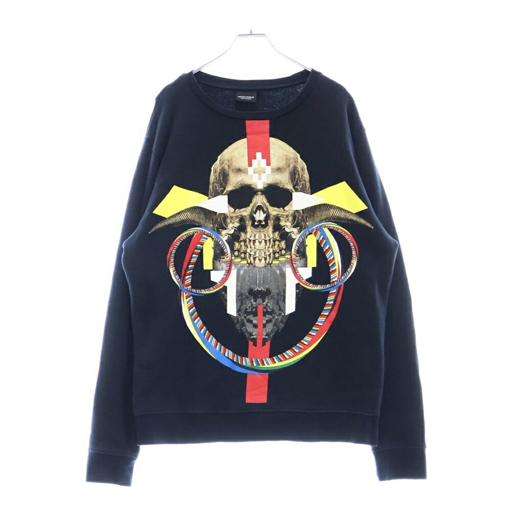 MARCELO BURLON(マルセロバーロン) サイズ:M フロントスカルプリント クルーネックスウェットシャツ トレーナー ブラック【中古】【程度B】【カラーブラック】【オンライン限定商品】