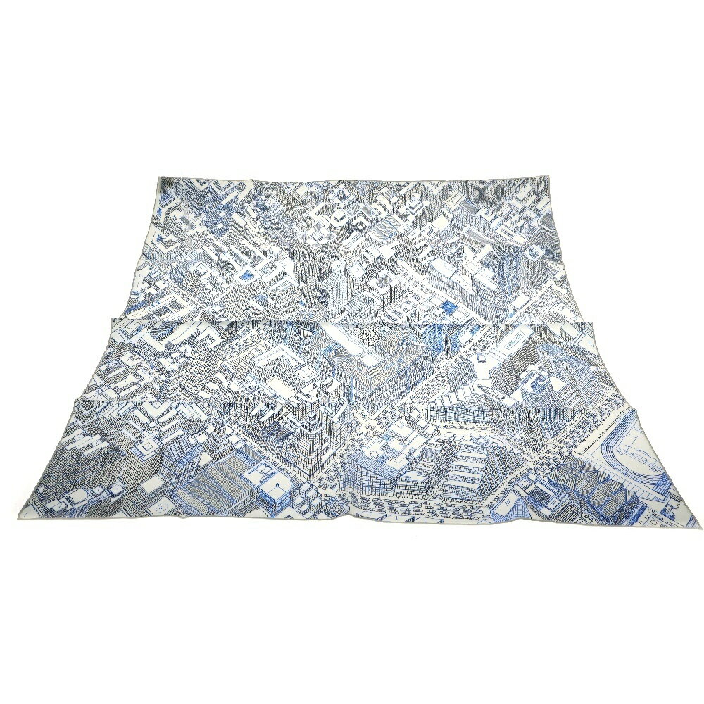 HERMES(エルメス) カレ90 PANTIN CITY パンタンシティ スカーフ シルク ブルー×ホワイト【新古品/中古】【程度S】【カラーブルー】【取扱店舗WASTE_NOT名古屋店】