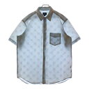STUSSY(ステューシー) サイズ:L 90S SSLINK COTTON S/S SHIRT 紺タグ USA製 エスエスリンク シャネルロゴ 総柄 コットン半袖シャツ ブルー【中古】【程度B】【カラーブルー】【取扱店舗原宿】