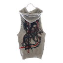 BALMAIN(バルマン) サイズ:XS バックプリント ノースリーブ ジップアップフーディー パーカー グレー S1HJ604I518【中古】【程度B】【カラーグレー】【取扱店舗BRING THRIFT CLOSET 幕張店】