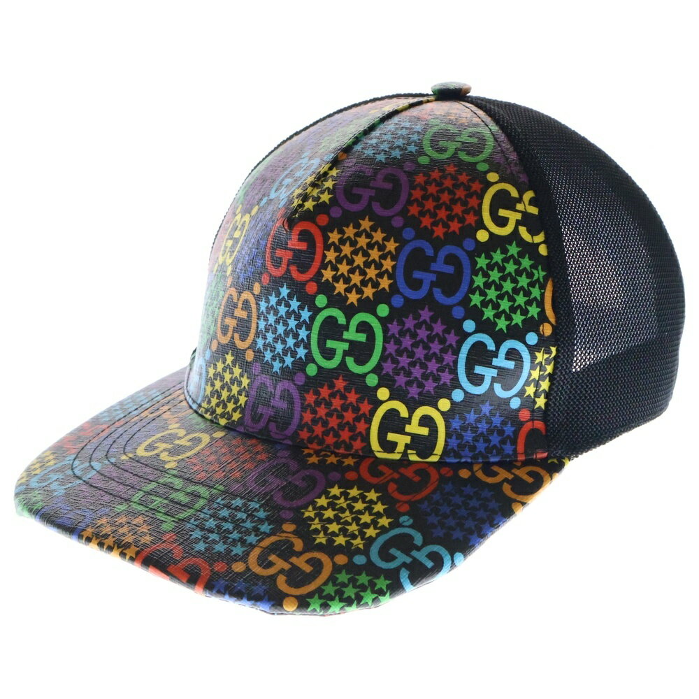 GUCCI(グッチ) キャップ サイケデリック メッシュキャップ 黒×マルチカラー レザー スター ベースボールキャップ 601253【中古】【程度B】【カラー...