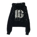 DOLCE & GABBANA(ドルチェアンドガッバーナ) サイズ:XS Crystal Embellished DG Logo Print Hoodie クリスタル装飾 DGロゴプリント プルオーバーパーカー ブラック F9O50Z レディース【中古】【程度B】【カラーブラック】【オンライン限定商品】