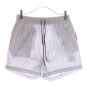 THOM BROWNE(トムブラウン) サイズ:3 シアサッカー ストライプ柄 スイムショーツ ホワイト/ブルー MTT026A-F0009-480【中古】【程度A】【カラーホワイト】【取扱店舗BRING梅田茶屋町店】