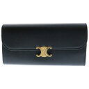 CELINE(セリーヌ) サイズ:- トリオンフ フラップロングウォレット 二つ折り長財布 ブラック レザー ゴールド金具 10E313BZG.38NO【中古】【程度B】【カラーブラック】【オンライン限定商品】