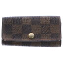 LOUIS VUITTON(ルイヴィトン) ダミエ ミュルティクレ4 キーケース キーリング バッグチャーム ブラウン ゴールド金具 PVC N62631【中古】【程度B】【カラーブラウン】【オンライン限定商品】