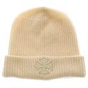 CHROME HEARTS(クロムハーツ) BEANIE CASH レザーパッチビーニー レザークロスパッチクロスボール付カシミヤ帽子【中古】【程度A】【カラーホワイト】【取扱店舗原宿】